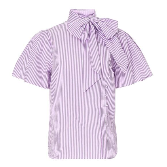 Adam Lippes x RTR Tie Neck Stripped Top in White/Purple, Size US 4 - Picture 1 of 8